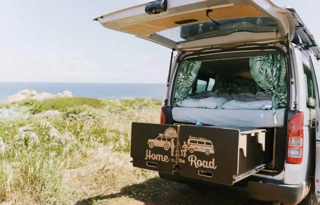 Home On The Road campervan open at the rear on the road from Perth to Jurien Bay