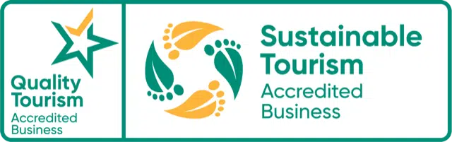 Official WA Quality Tourism Accreddited Business and Sustainable Tourism Accredited Business badge for Home On The Road, an official recognition and accreditation for quality and sustainable tourism in WA.